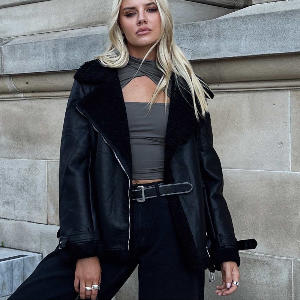 Princess Polly Black Shearling Jacket
